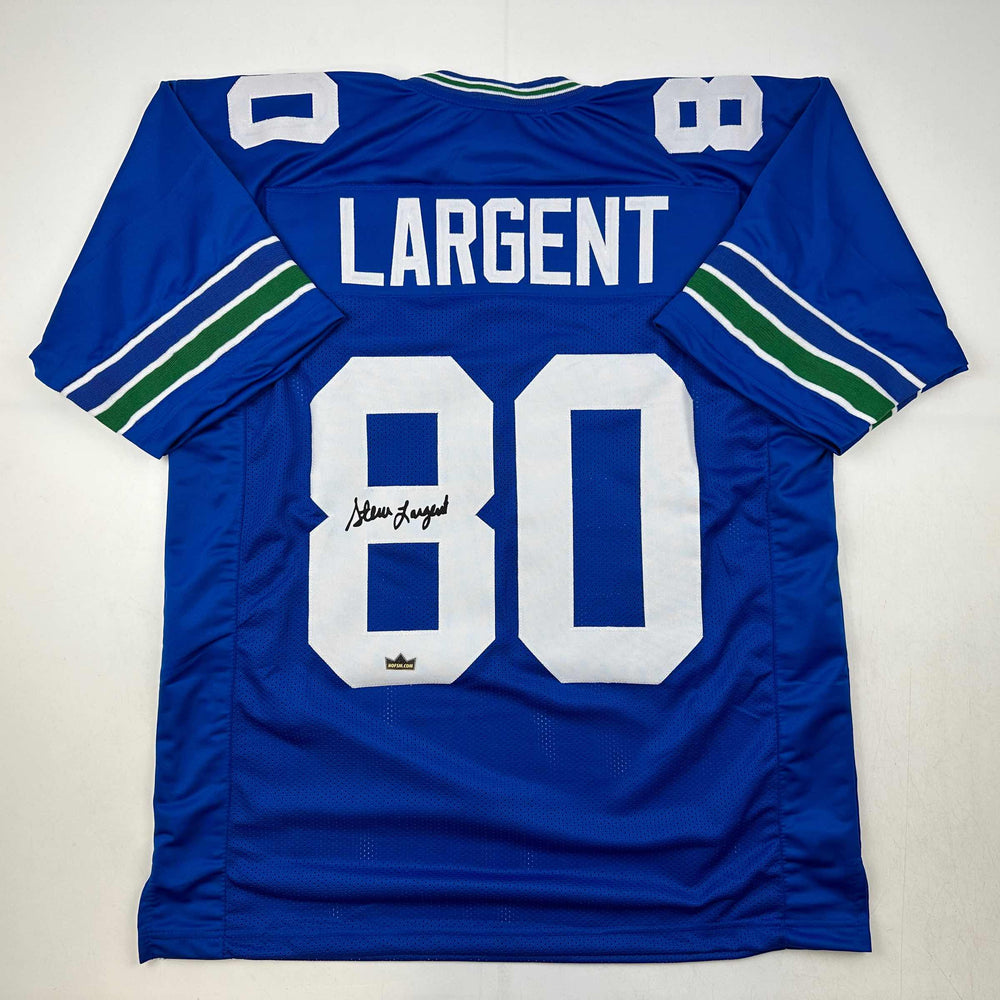 Facsimile Autographed Steve Largent Seattle Blue Reprint Laser Auto Football Jersey Size Men's XL (ONLINE ORDER ONLY)
