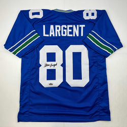 Facsimile Autographed Steve Largent Seattle Blue Reprint Laser Auto Football Jersey Size Men's XL (ONLINE ORDER ONLY)