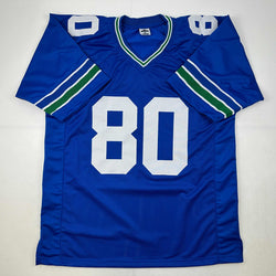 Facsimile Autographed Steve Largent Seattle Blue Reprint Laser Auto Football Jersey Size Men's XL (ONLINE ORDER ONLY)