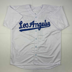 Facsimile Autographed Yoshinobu Yamamoto Los Angeles LA White Reprint Laser Auto Baseball Jersey Size Men's XL (ONLINE ORDER ONLY)