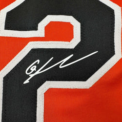 Framed Facsimile Autographed Gunnar Henderson 35x39 Baltimore Orange Reprint Laser Auto Baseball Jersey (ONLINE ORDER ONLY)