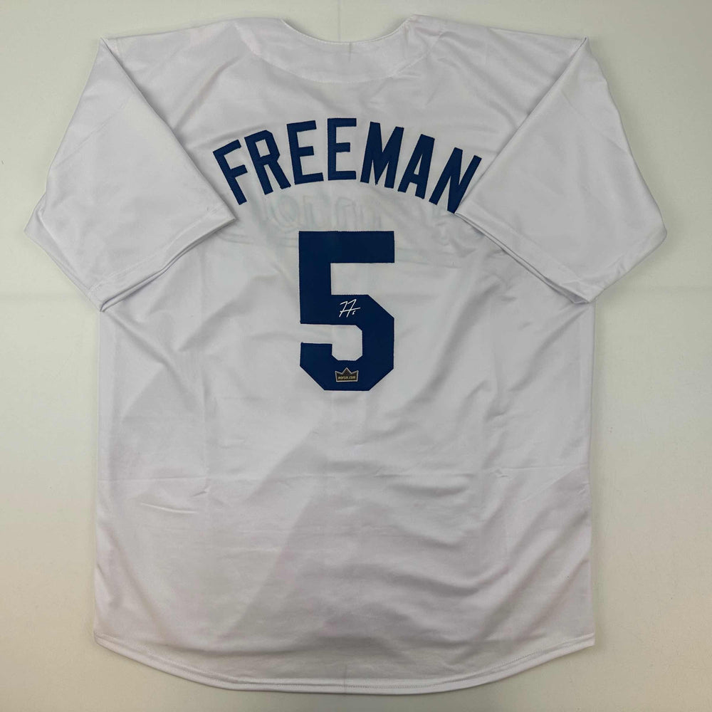 Facsimile Autographed Freddie Freeman Los Angeles LA White Reprint Laser Auto Baseball Jersey Size Men's XL (ONLINE ORDER ONLY)
