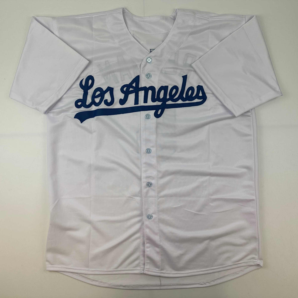 Facsimile Autographed Freddie Freeman Los Angeles LA White Reprint Laser Auto Baseball Jersey Size Men's XL (ONLINE ORDER ONLY)