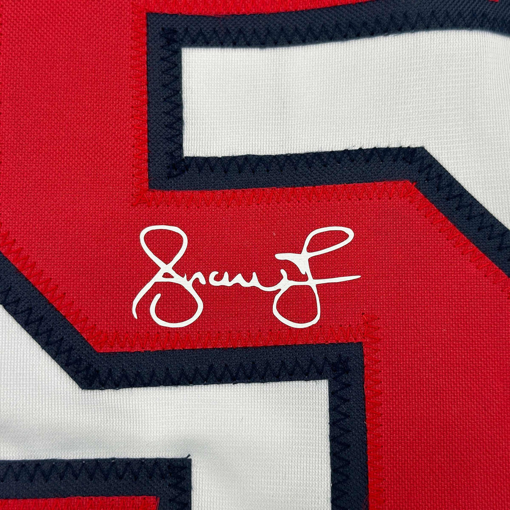 Facsimile Autographed Andruw Jones Atlanta White Reprint Laser Auto Baseball Jersey Size Men's XL (ONLINE ORDER ONLY)