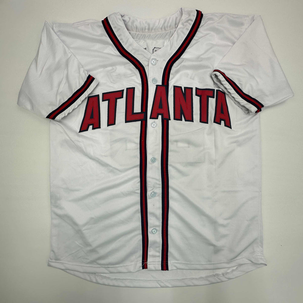 Facsimile Autographed Andruw Jones Atlanta White Reprint Laser Auto Baseball Jersey Size Men's XL (ONLINE ORDER ONLY)