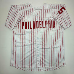 Facsimile Autographed Cole Hamels Philadelphia Pinstripe Reprint Laser Auto Baseball Jersey Size Men's XL (ONLINE ORDER ONLY)