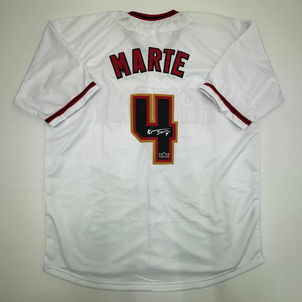 Facsimile Autographed Ketel Marte Arizona White Reprint Laser Auto Baseball Jersey Size Men's XL (ONLINE ORDER ONLY)