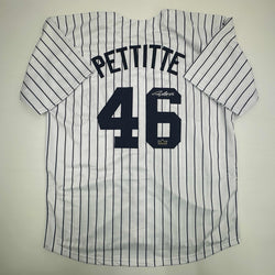 Facsimile Autographed Andy Pettitte New York Pinstripe Reprint Laser Auto Baseball Jersey Size Men's XL (ONLINE ORDER ONLY)