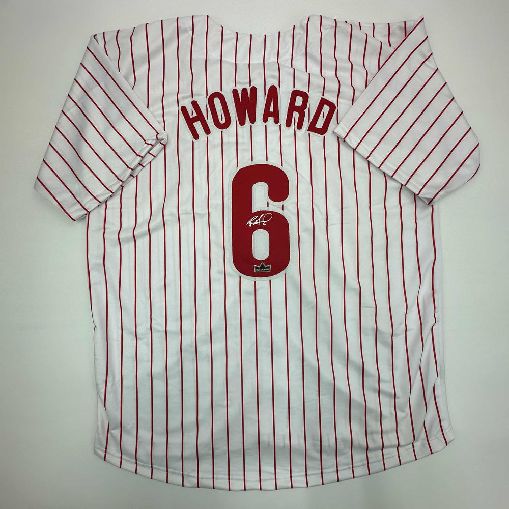 Facsimile Autographed Ryan Howard Philadelphia Pinstripe Reprint Laser Auto Baseball Jersey Size Men's XL (ONLINE ORDER ONLY)