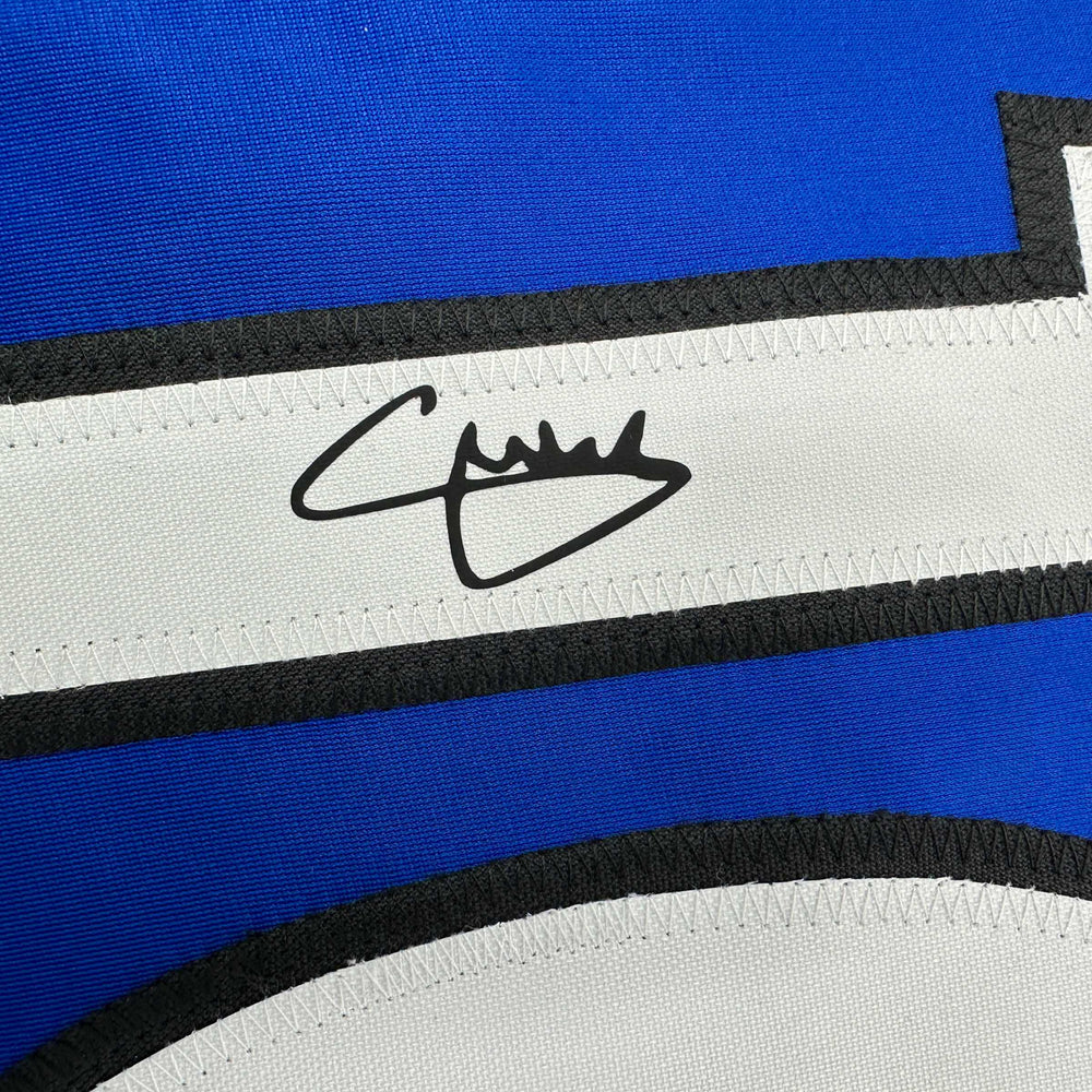 Framed Facsimile Autographed Christian Pulisic 35x39 Chelsea FC Blue Reprint Laser Auto Soccer Jersey (ONLINE ORDER ONLY)