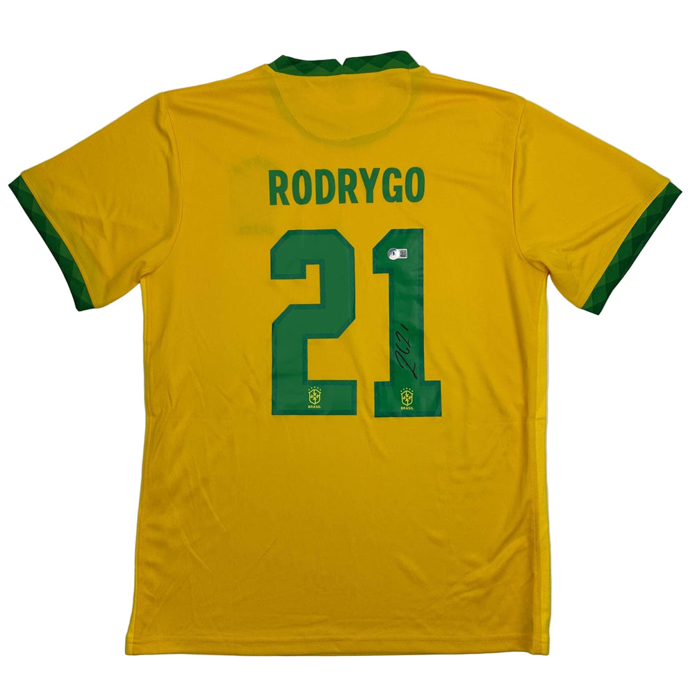 Autographed/Signed Rodrygo Silva de Goes Brazil Yellow Soccer World Cup Jersey Beckett BAS COA