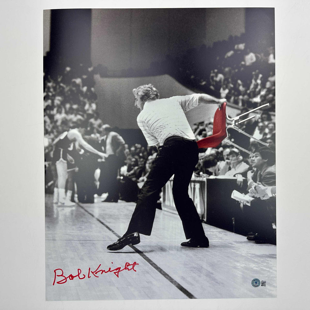 Autographed/Signed Bobby Bob Knight Chair Throw Indiana Hoosiers 16x20 College Basketball Photo Beckett BAS COA (ONLINE ORDER ONLY)