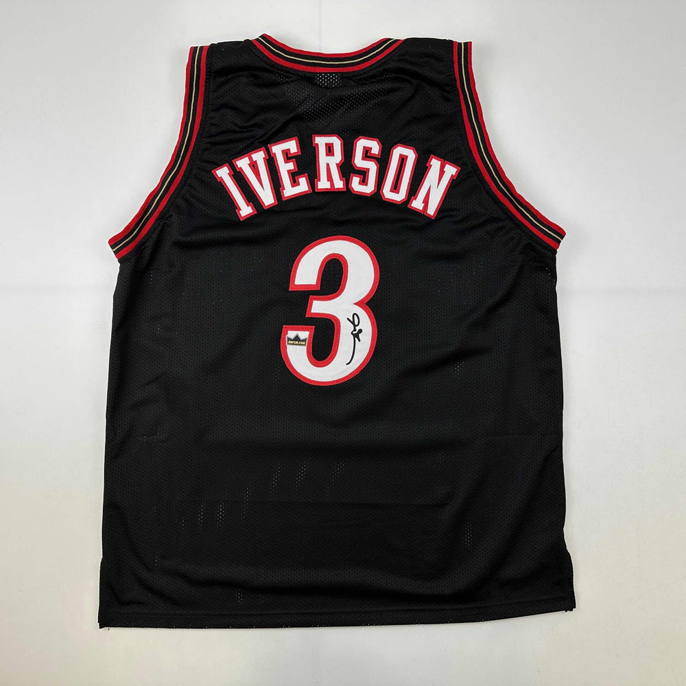 Facsimile Autographed Allen Iverson Philadelphia Black Reprint Laser Auto Basketball Jersey Size Men's XL (ONLINE ORDER ONLY)