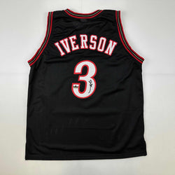 Facsimile Autographed Allen Iverson Philadelphia Black Reprint Laser Auto Basketball Jersey Size Men's XL (ONLINE ORDER ONLY)