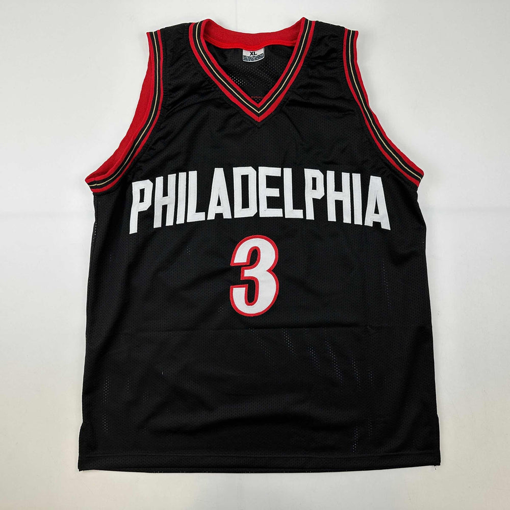 Facsimile Autographed Allen Iverson Philadelphia Black Reprint Laser Auto Basketball Jersey Size Men's XL (ONLINE ORDER ONLY)