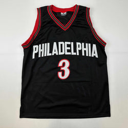 Facsimile Autographed Allen Iverson Philadelphia Black Reprint Laser Auto Basketball Jersey Size Men's XL (ONLINE ORDER ONLY)