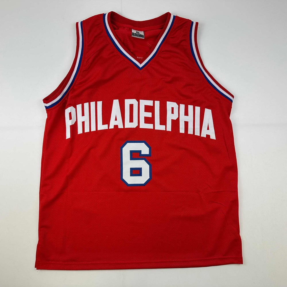 Facsimile Autographed Julius Dr. J Erving Philadelphia Red Reprint Laser Auto Basketball Jersey Size Men's XL (ONLINE ORDER ONLY)