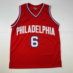 Facsimile Autographed Julius Dr. J Erving Philadelphia Red Reprint Laser Auto Basketball Jersey Size Men's XL (ONLINE ORDER ONLY)
