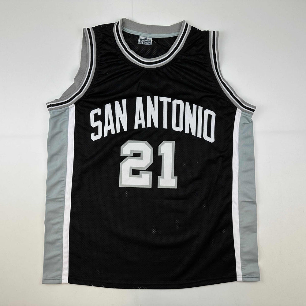 Facsimile Autographed Tim Duncan San Antonio Black Reprint Laser Auto Basketball Jersey Size Men's XL (ONLINE ORDER ONLY)