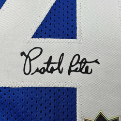 Facsimile Autographed Pistol Pete Maravich Atlanta Blue Reprint Laser Auto Basketball Jersey Size Men's XL (ONLINE ORDER ONLY)