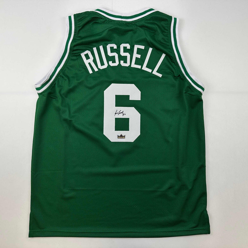 Facsimile Autographed Bill Russell Boston Green Reprint Laser Auto Basketball Jersey Size Men's XL (ONLINE ORDER ONLY)