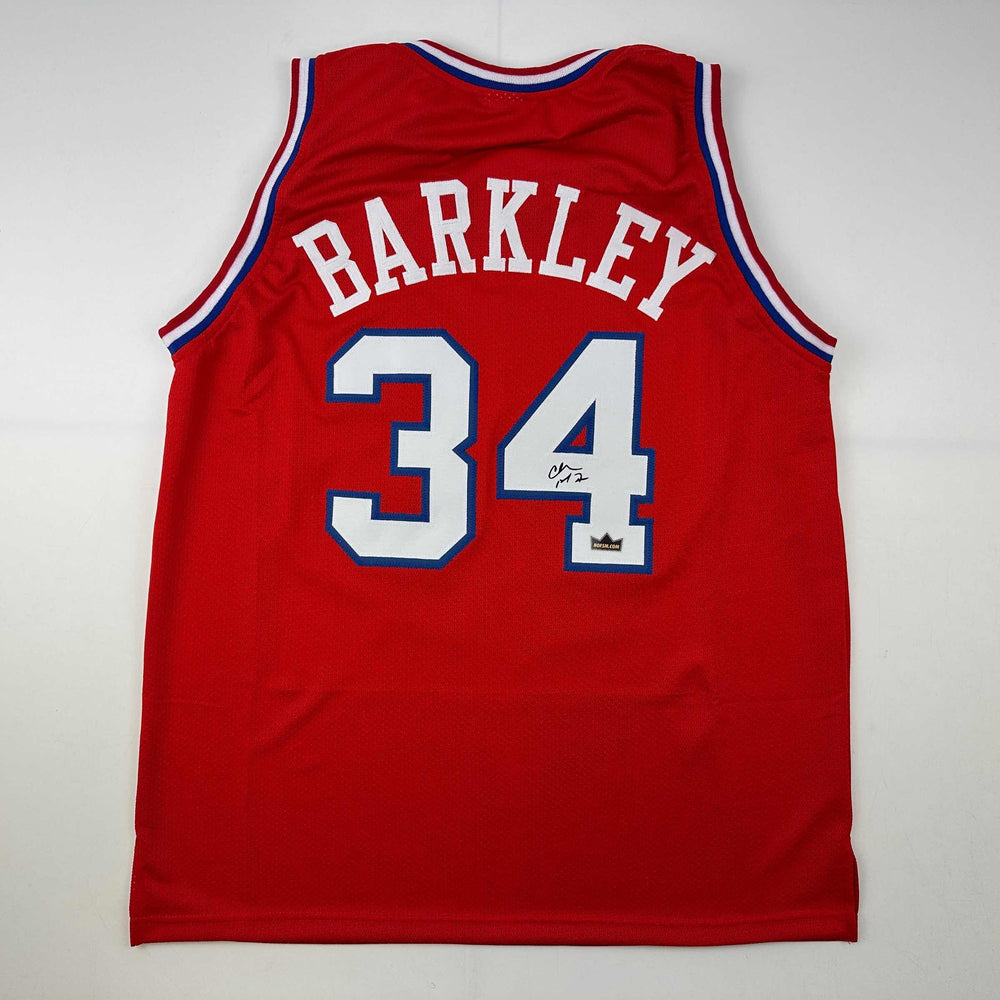 Facsimile Autographed Charles Barkley Philadelphia Red Reprint Laser Auto Basketball Jersey Size Men's XL (ONLINE ORDER ONLY)