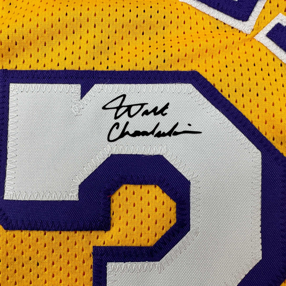 Facsimile Autographed Wilt Chamberlain Los Angeles LA Yellow Reprint Laser Auto Basketball Jersey Size Men's XL (ONLINE ORDER ONLY)