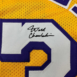 Facsimile Autographed Wilt Chamberlain Los Angeles LA Yellow Reprint Laser Auto Basketball Jersey Size Men's XL (ONLINE ORDER ONLY)