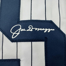 Facsimile Autographed Joe DiMaggio New York Pinstripe Reprint Laser Auto Baseball Jersey Size Men's XL (ONLINE ORDER ONLY)