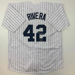 Facsimile Autographed Mariano Rivera New York Pinstripe Reprint Laser Auto Baseball Jersey Size Men's XL (ONLINE ORDER ONLY)