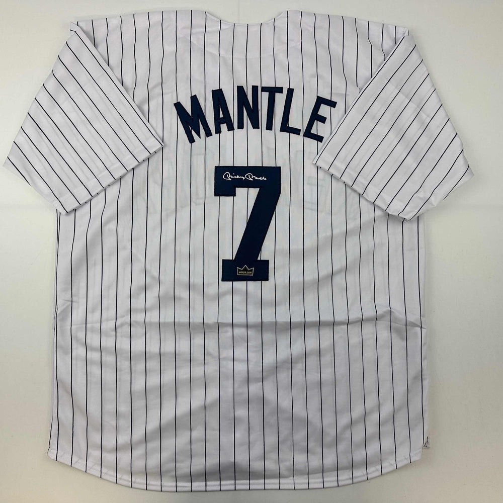 Facsimile Autographed Mickey Mantle New York Pinstripe Reprint Laser Auto Baseball Jersey Size Men's XL (ONLINE ORDER ONLY)