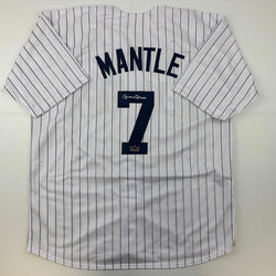 Facsimile Autographed Mickey Mantle New York Pinstripe Reprint Laser Auto Baseball Jersey Size Men's XL (ONLINE ORDER ONLY)