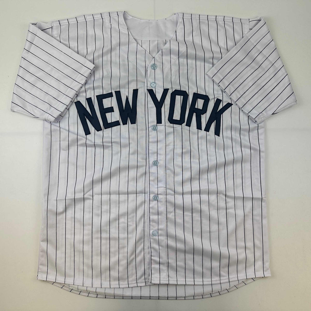 Facsimile Autographed Mickey Mantle New York Pinstripe Reprint Laser Auto Baseball Jersey Size Men's XL (ONLINE ORDER ONLY)