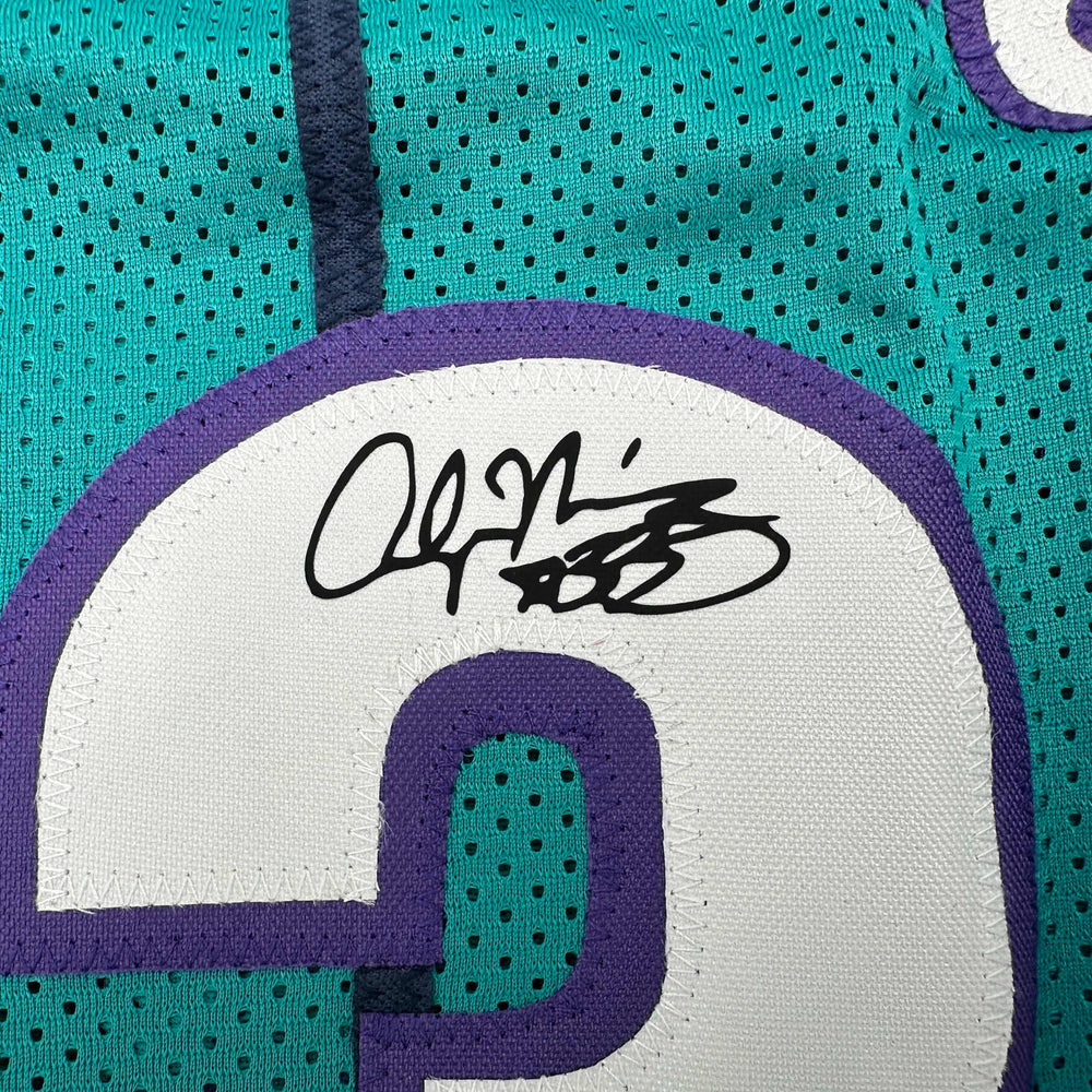 Facsimile Autographed Alonzo Mourning Charlotte Teal Reprint Laser Auto Basketball Jersey Size Men's XL (ONLINE ORDER ONLY)