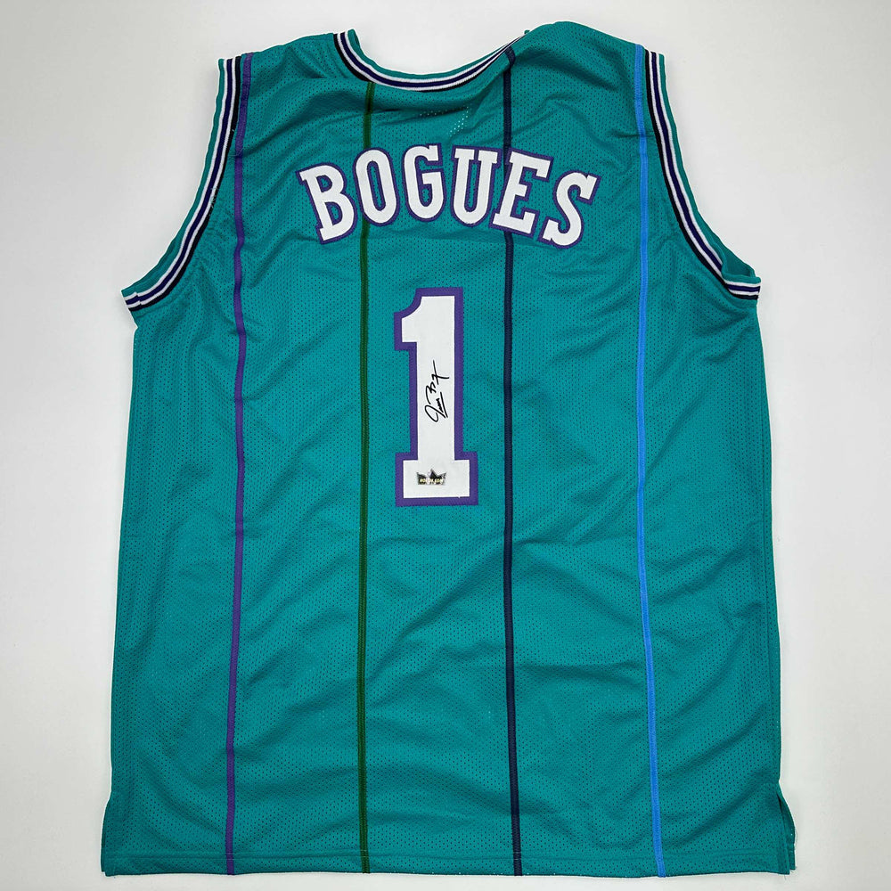 Facsimile Autographed Muggsy Bogues Charlotte Teal Reprint Laser Auto Basketball Jersey Size Men's XL (ONLINE ORDER ONLY)