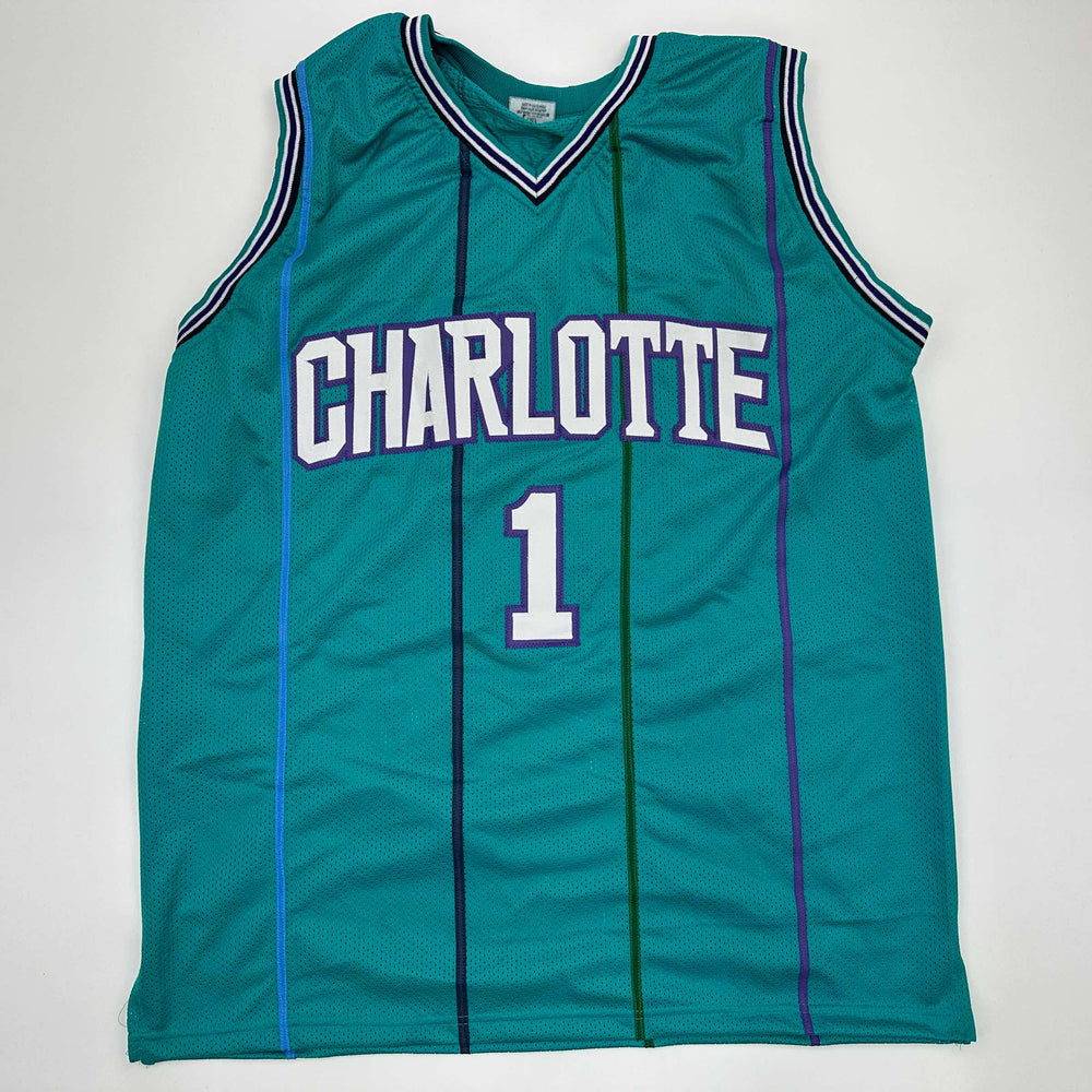 Facsimile Autographed Muggsy Bogues Charlotte Teal Reprint Laser Auto Basketball Jersey Size Men's XL (ONLINE ORDER ONLY)