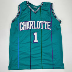 Facsimile Autographed Muggsy Bogues Charlotte Teal Reprint Laser Auto Basketball Jersey Size Men's XL (ONLINE ORDER ONLY)