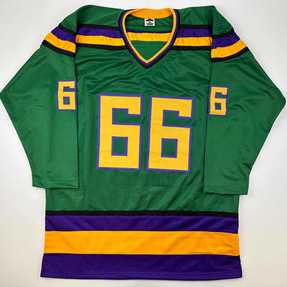Facsimile Autographed Emilio Estevez Gordon Bombay Green Reprint Laser Auto Hockey Jersey Size Men's XL (ONLINE ORDER ONLY)