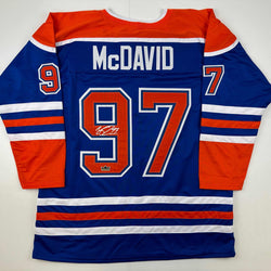 Facsimile Autographed Connor McDavid Edmonton Blue Reprint Laser Auto Hockey Jersey Size Men's XL (ONLINE ORDER ONLY)