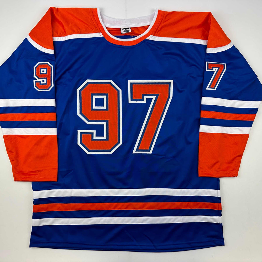 Facsimile Autographed Connor McDavid Edmonton Blue Reprint Laser Auto Hockey Jersey Size Men's XL (ONLINE ORDER ONLY)