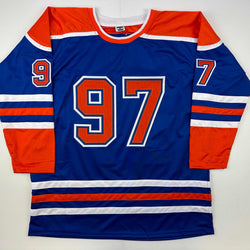 Facsimile Autographed Connor McDavid Edmonton Blue Reprint Laser Auto Hockey Jersey Size Men's XL (ONLINE ORDER ONLY)