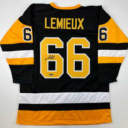 Facsimile Autographed Mario Lemieux Pittsburgh Black Reprint Laser Auto Hockey Jersey Size Men's XL (ONLINE ORDER ONLY)