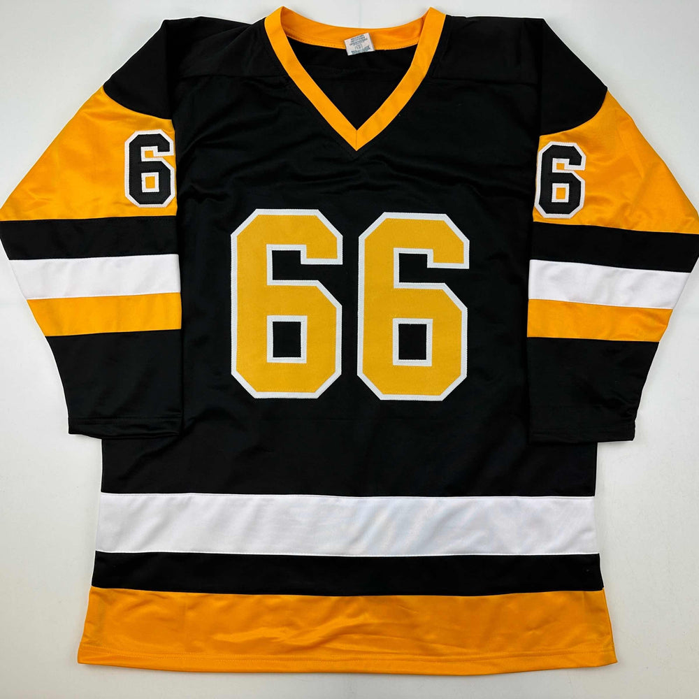 Facsimile Autographed Mario Lemieux Pittsburgh Black Reprint Laser Auto Hockey Jersey Size Men's XL (ONLINE ORDER ONLY)