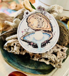 Pearl of Wisdom - Oyster Shell Sticker – 4" Waterproof Vinyl Decal (ONLINE ORDER ONLY)
