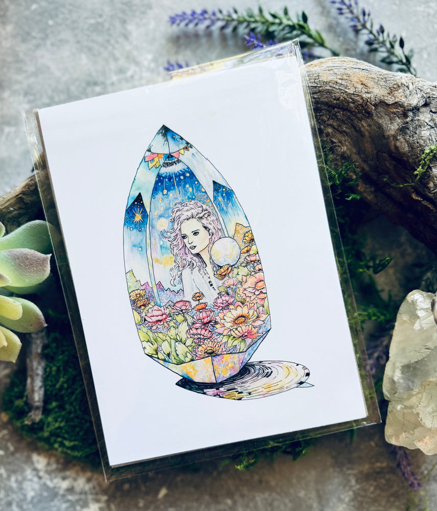 Keeper of Quartz Dreams Art Print – 5x7 Fantasy Crystal Art with Poetry (ONLINE ORDER ONLY)
