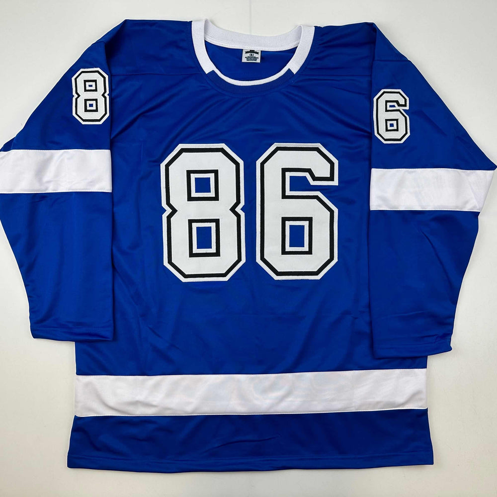 Facsimile Autographed Nikita Kucherov Tampa Bay Blue Reprint Laser Auto Hockey Jersey Size Men's XL (ONLINE ORDER ONLY)