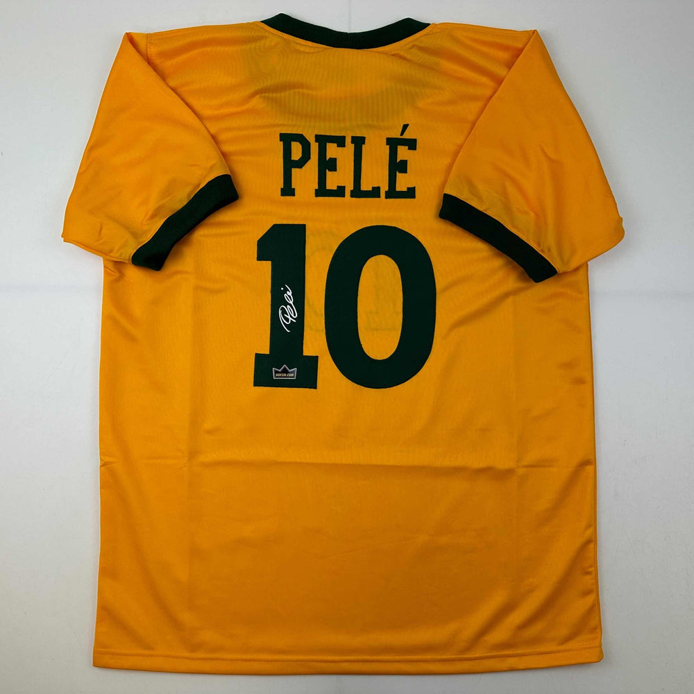 Facsimile Autographed Pele Brazil Yellow World Cup Reprint Laser Auto Soccer Jersey Size Men's XL (ONLINE ORDER ONLY)