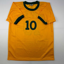 Facsimile Autographed Pele Brazil Yellow World Cup Reprint Laser Auto Soccer Jersey Size Men's XL (ONLINE ORDER ONLY)