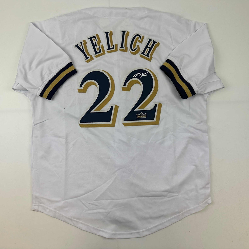 Facsimile Autographed Christian Yelich Milwaukee White Reprint Laser Auto Baseball Jersey Size Men's XL (ONLINE ORDER ONLY)