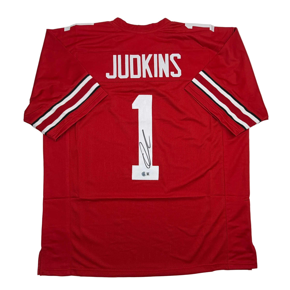 Autographed/Signed Quinshon Judkins Ohio State Red College Football Jersey Beckett BAS COA (ONLINE ORDER ONLY)